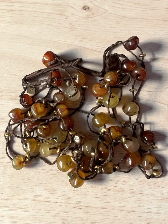 Cookie Lee Agate Beaded Necklace – Multi Strand Brown & Amber Tones - Picture 3 of 13